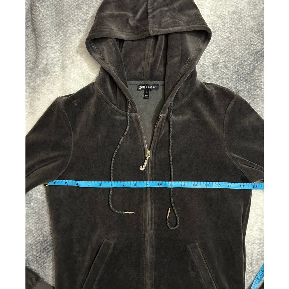 Juicy Couture Y2k Velour Track Full Bling J Zip Hooded Gray Jacket Size Large - Picture 6 of 9